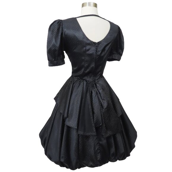 Vintage 80s Black Metallic Full Bubble Skirt Polka Dot Prom Party Dress S M - Picture 11 of 16